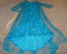Vestido Princesa Lentejuelas Frozen Elsa Capa Niñas Talla 5-6 Disfraz Clip Trenza de Pelo