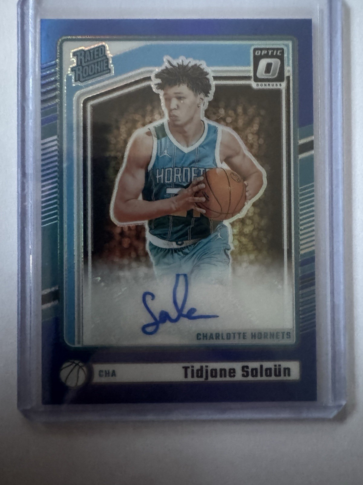 2024-25 TIDJANE SALAUN 39/49 AUTO PANINI DONRUSS OPTIC BLUE RATED ROOKIE RC #324