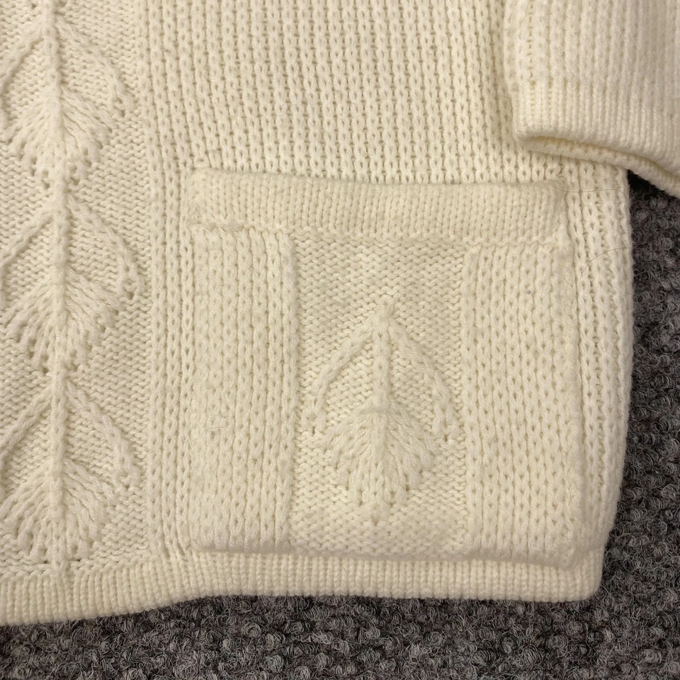 Suéter tejido vintage para mujer patrón de hojas medianas botones bolsillos delanteros años 90 Foto 3 de 4