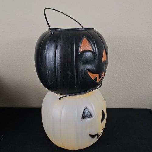 7” Pumpkin Blow Mold Treat Buckets Orange & Black General Foam Plastic Lot Of 2 - Picture 7 of 20