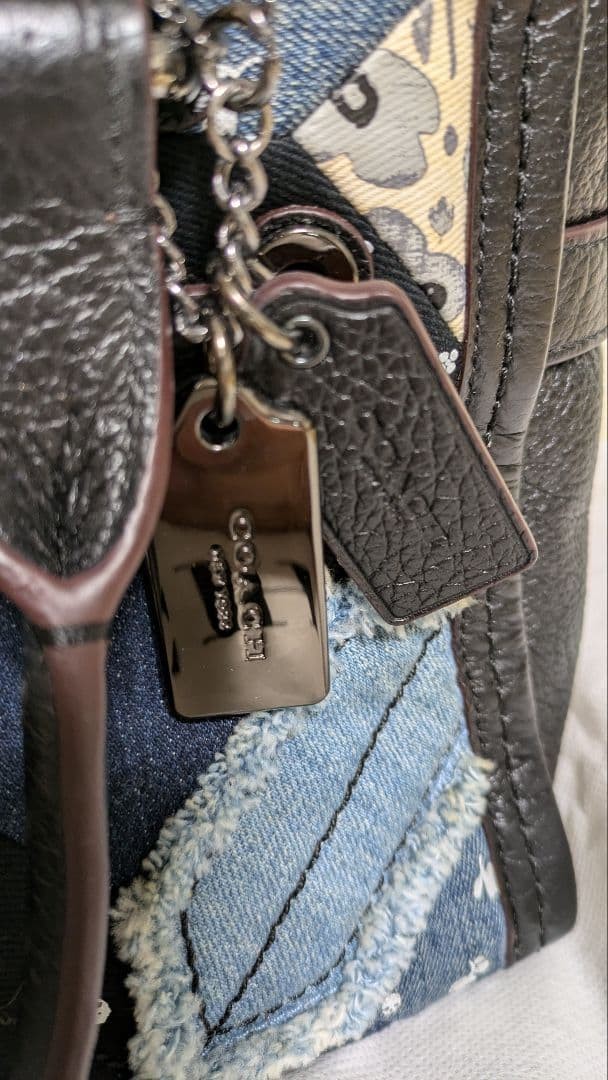 COACH Black Leather Denim Patchwork Shoulder Bag … - image 14