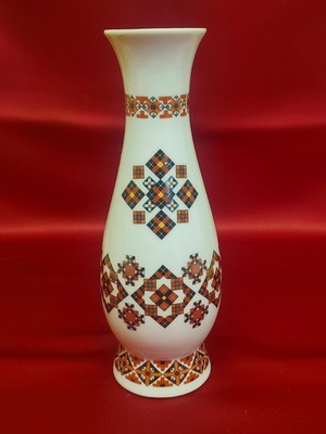 Ukraninan Art Vase By Marusha Red/Black/ Yellow Geometric Pattern 7 Inches Tall