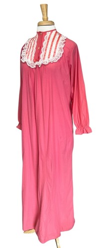 STARBEST Vintage Thin Knit Modest Women's M Pink Long Nightgown Prairie Grandma - Picture 4 of 8