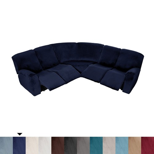 Sectional Recliner Cover Velvet Stretch 5 Seat Corner Thick Sectional Slipcover - Picture 31 of 34