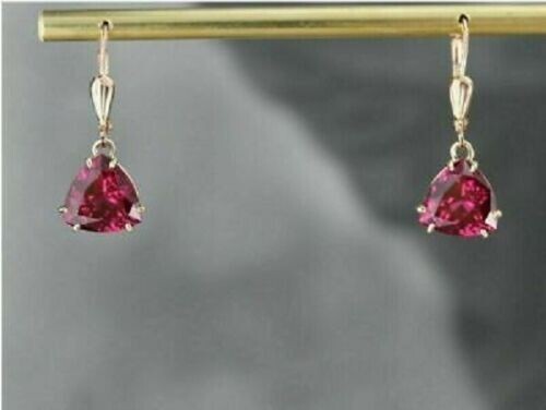 4 kt Lab Created rosa Turmalin Ohrhänger/Ohrhänger 14 K Gelbgold-Finish - Bild 4 von 4