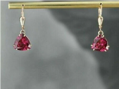 Pendientes colgantes/gotas de turmalina rosa creados en laboratorio de 4 quilates con acabado en oro amarillo de 14 quilates Foto 4 de 4