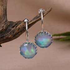 Delicate Design Dazzle Hoop Earrings Sterling Silver Aurora Opal Gift For Sister
