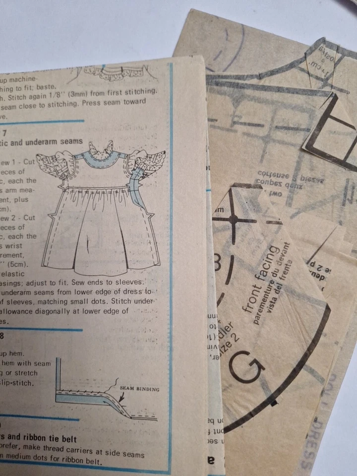 Dress Apron Doll Transfer Girls 2 NO SLEEVES Simplicity 6684 Sewing Pattern VTG - Image 4 of 4