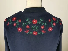 Frnch French  Jacket M/L Floral Embroidered Zip Up Blue NWT B16-07