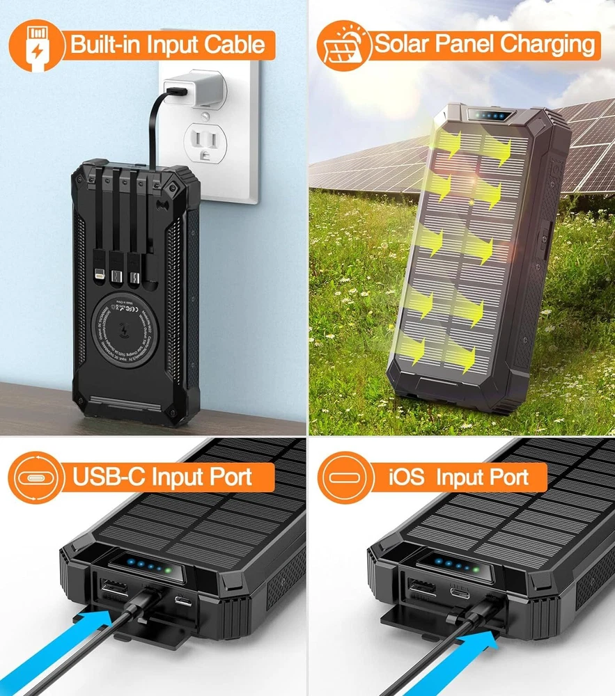 36000mAh Power Bank with Wireless Charging and 4 Cables for Phones