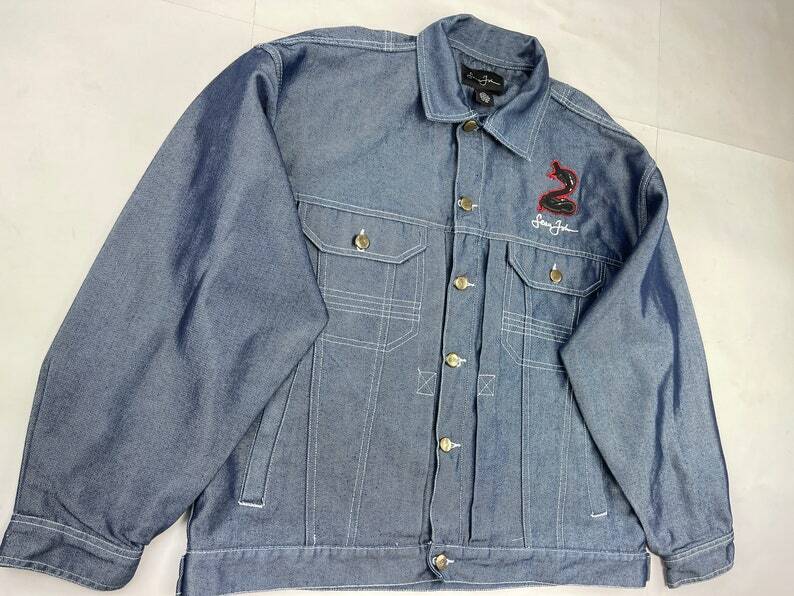Sean John jacket, shiny blue, silver metallic vintage denim 90s
