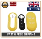 NEW DESIGN 3 BUTTON Case for Fiat 500 Keyless Cover AND Rubber Button Pad YELLOW