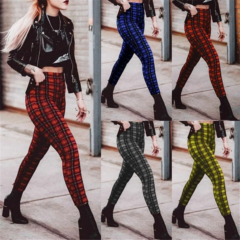 Red Tartan High Waisted Legging, Trousers