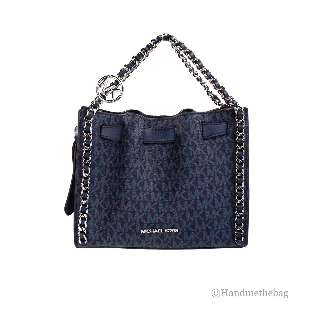 Michael Kors Mina Small Belted Navy Signature PVC Chain Inlay 