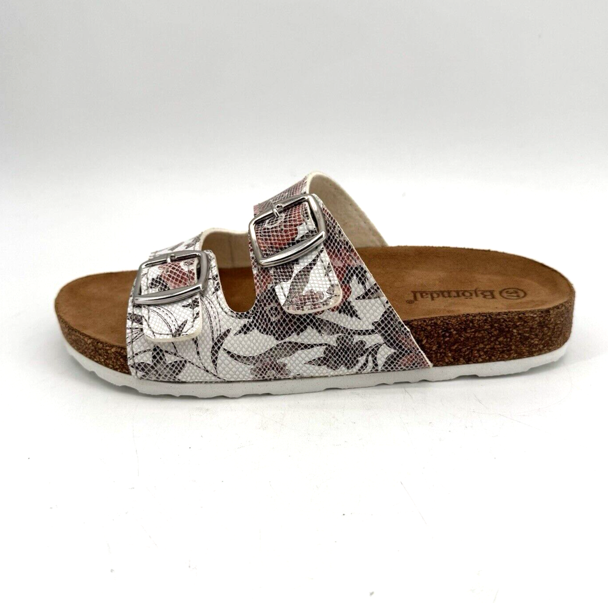 BJORNDAL Womens Fun Floral Purple Pink White Slip On Sandals Shoes