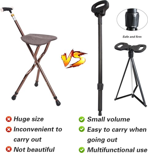 Portable Cane Stool Walking Stick with Seat Walking Stools for Adults Folding Li - Picture 4 of 9