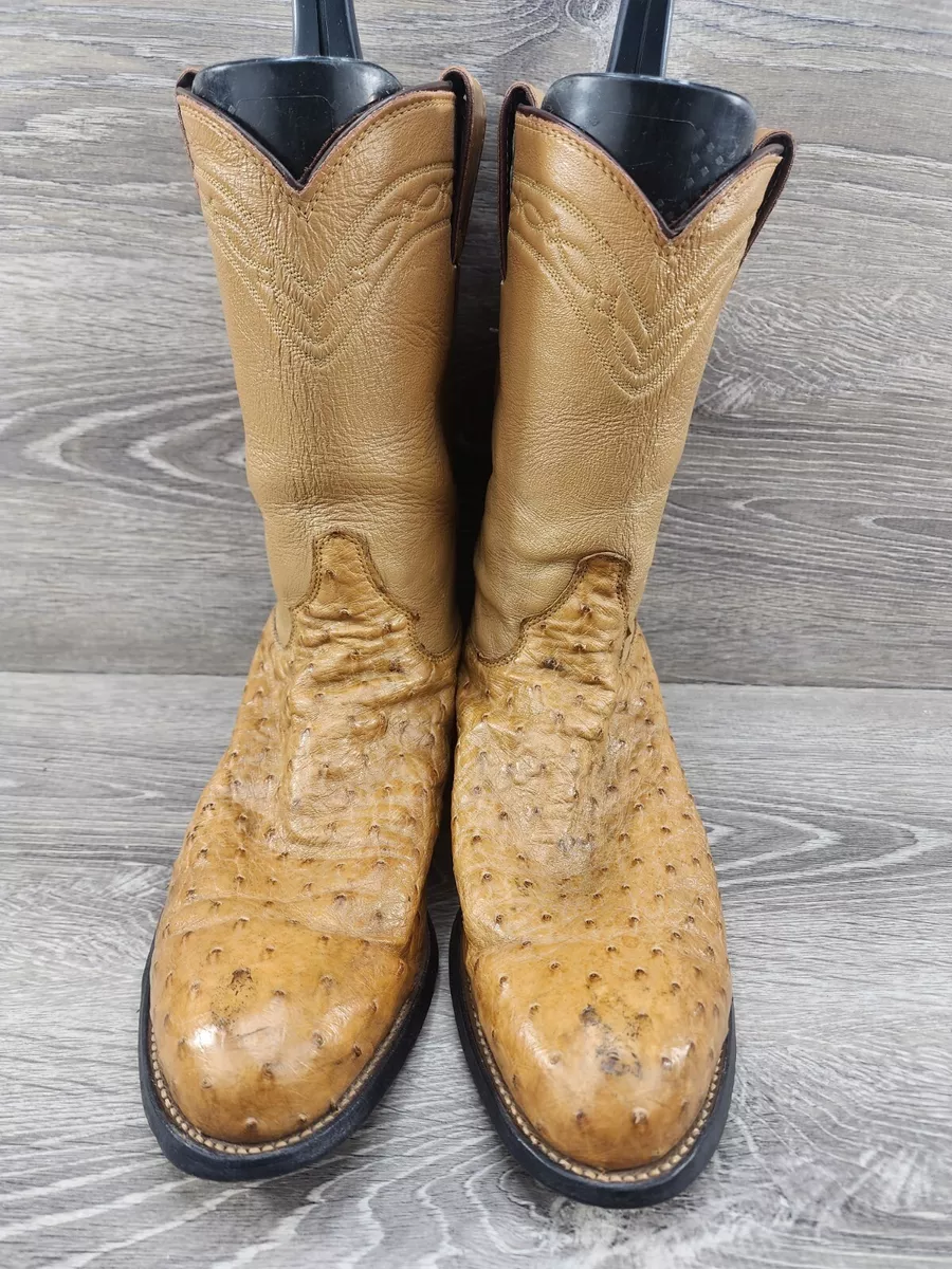 Justin 3104 Mens 9B Tan Ostrich Full Quill Leather Round Toe