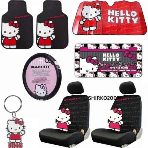 Brand New Hello Kitty Core Car Seat Steering Covers Mats Accessories Set sunshad