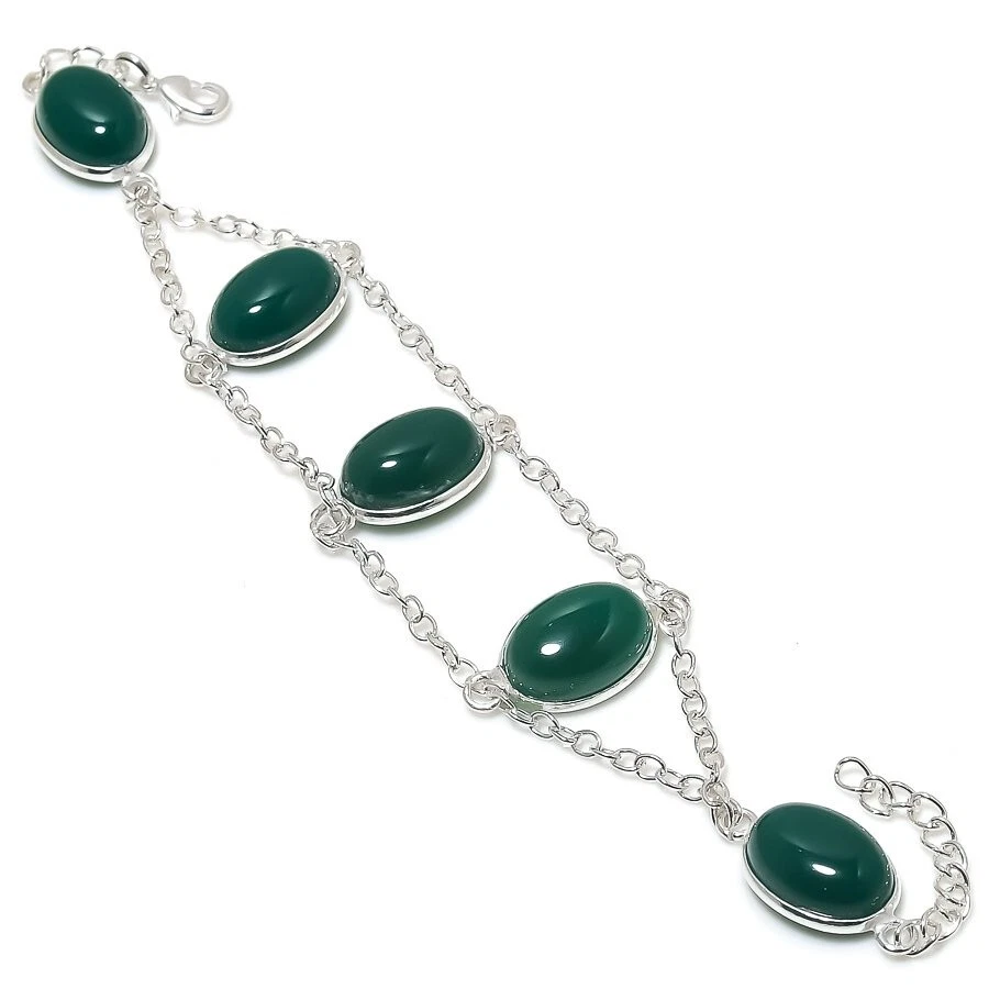 VALENTINO Bracciale gioielli in argento sterling 925 fatto a mano con pietre preziose onice verde misura 7 8"
