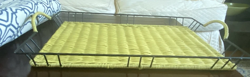 Unique Vintage Yellow Dansk Bamboo Wicker Rattan 17 1/2" Tray with Handles - Image 2 of 4