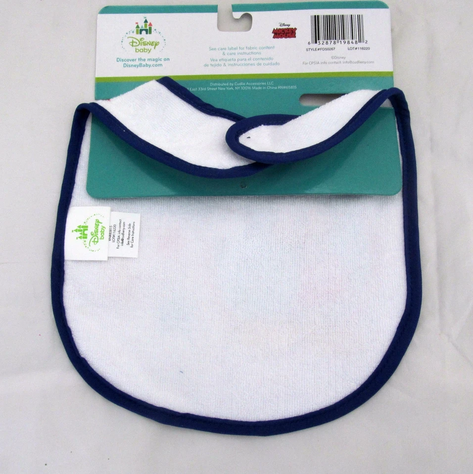 DISNEY Babero Bebé Mickey Mouse Lil Charmer Azul Borde Estrellas 0-3 Años Ducha Regalo Foto 3 de 4