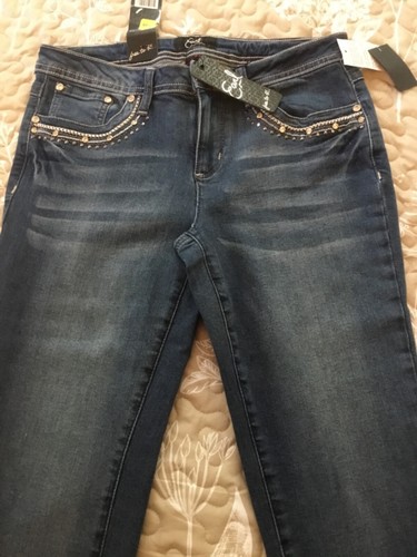 NEU Earl Jeans Damen Größe 8P Capri Stretch Strass & bestickt Bündchen blau - Bild 2 von 8