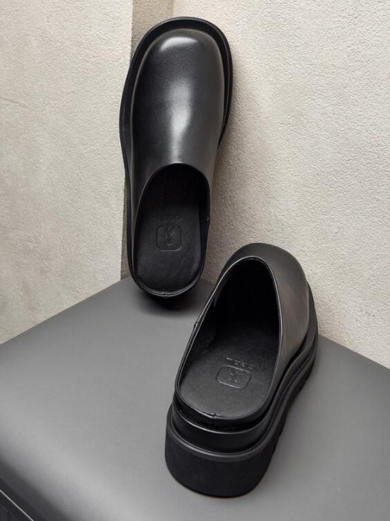 SAOLA Pantofole da uomo nuove in vera pelle punta rotonda punta spessa tacco aperto scarpe per il tempo libero