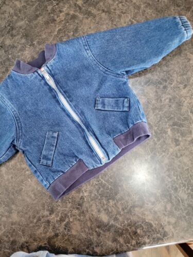 Vintage Babyfair Denim jean Zip Up Jacket Flannel Lined Kids Blue Size 12 mo  - Picture 1 of 14