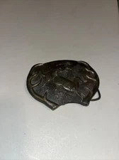 Vintage 1977 Bergamot Brass Works Jumping Deer Buck Doe Belt Buckle Made In USA