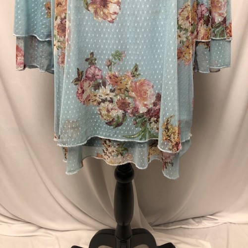 Relativity Blouse Womens Size Large Lined Floral Blue Sheer Flutter Sleeves Top - Picture 3 of 8