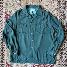 Vintage Late 1940's Quality McGregor Rayon Gabardine Shirt Size M Green