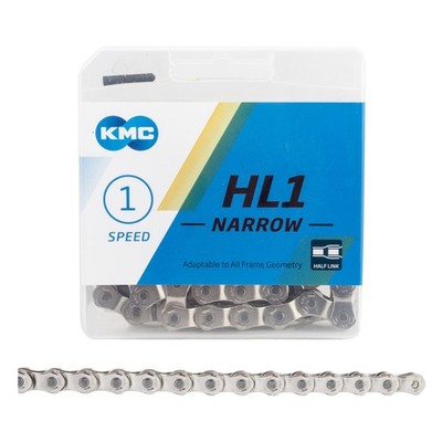 KMC HL1 Narrow Chain - Single Speed 3/32'', 100 Links, Half Link Chain, Silver