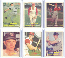 1957 Topps LOT (6) Vintage Baseball Cards DEEP DISCOUNT, Fair/Poor condition