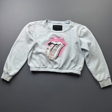 The Rolling Stones Sweatshirt Girls Large Blue Crop Pullover Pink Tongue Kids