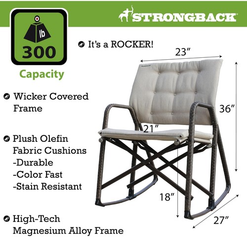Folding Patio Rocker Chair - Ergonomic Design for Back Support - 21" Seat Wid... - Picture 4 of 6