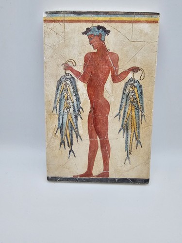 The Fisherman Replica Wall Art Fresco Hand Painted By G. Lioulias 7.5”x4.5”