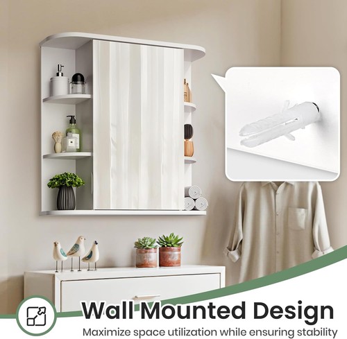 Bathroom Mirror Cabinet, Bathroom Cabinet with Large HD Mirror, Wall Mounted Sto - Picture 6 of 7