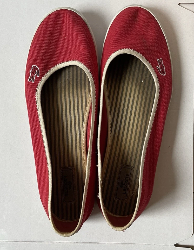 Lacoste Marthe Womens Canvas Slip On Red 9 M Gator Sneakers Ballet Flats - Image 3 of 4