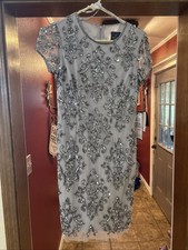 Serenity Light Tan /dark Tan Beaded Adrianna Papell Mini Dress Size 2 New/w Tags