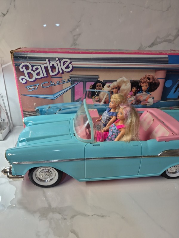 Vintage BARBIE 1957 Chevy Bel Air Convertible Car 1989 - Baby Blue & Pink - Rare