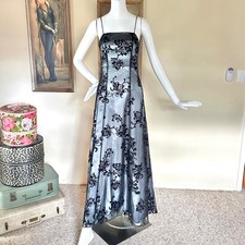 Vintage 1990s Goth Glittered Black  Silver Strappy Open Back Prom Dress XS/S