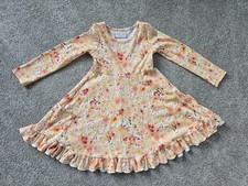 Cheeky Plum Dress Size 5T Peach Gold Mustard Floral Long Sleeve Rib Knit Ruffle