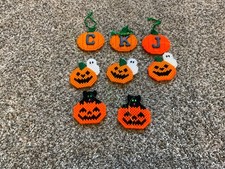Vintage Halloween PUMPKINS 8 Completed Hanging Plastic Canvas