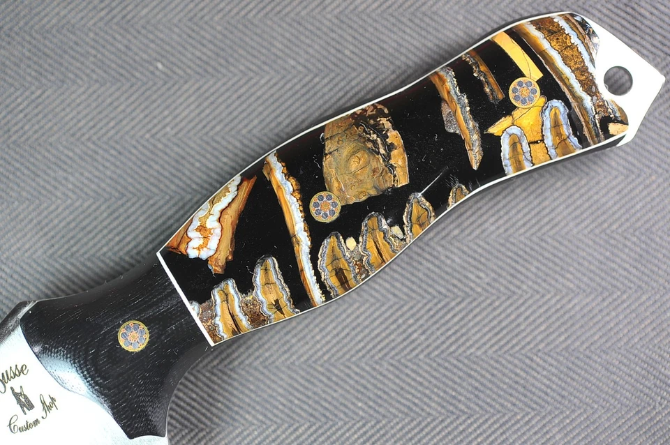 Colmillo táctico personalizado Busse .215" satinado INFI, negro G10 G-rexed mango de madera mezclado Foto 3 de 4