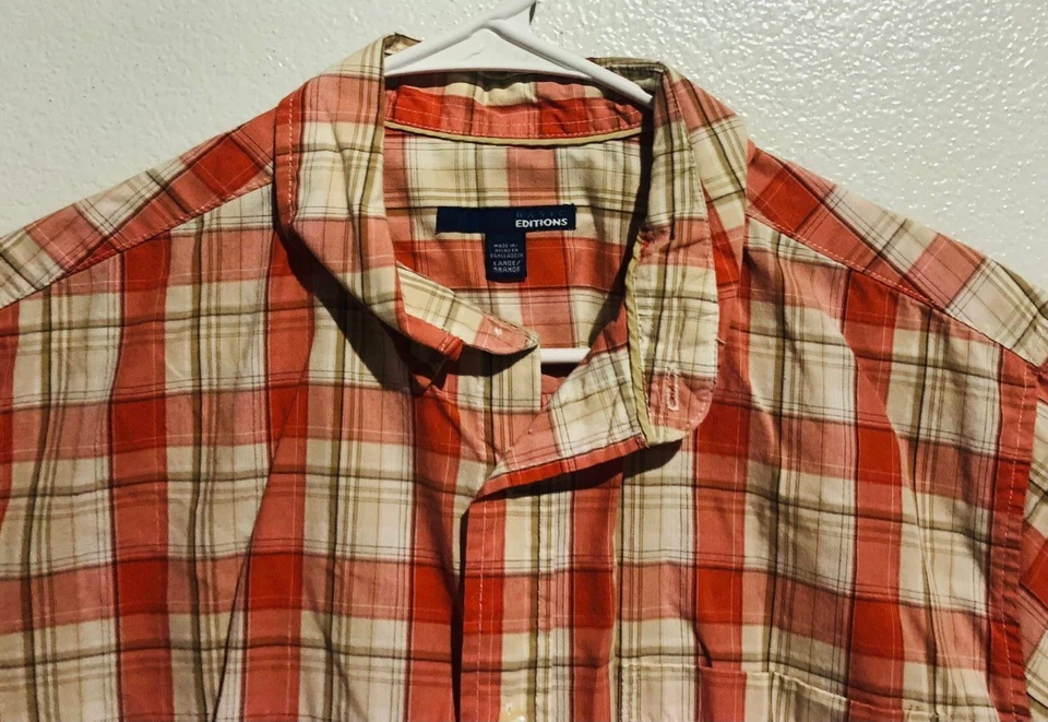 Basic Editions Men's Size Large 42-44 Button Down Plaid Short Sleeve Shirt - Image 3 of 4