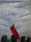 ACEO Art Card Signed Original Water Soluble Oil 2.5x3.5 Fence Sitter cardinal — photo 3