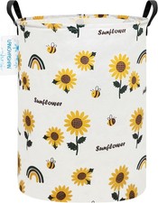 Round Laundry Basket Collapsible Storage Hamper Organizer Sunflower