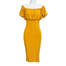 FASHION NOVA Mustard Midi Dress Off Shoulder Stretchy XSmall NWT