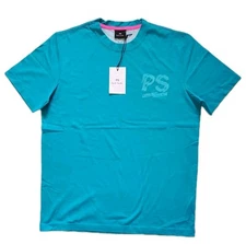 PAUL SMITH Tshirt T Shirt Mens M Regular Fit Big Logo Dark Turquoise Cotton 