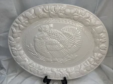 Gibson Banquet White 16" Ceramic Turkey Serving Platter Autumn Fall Holiday Deco